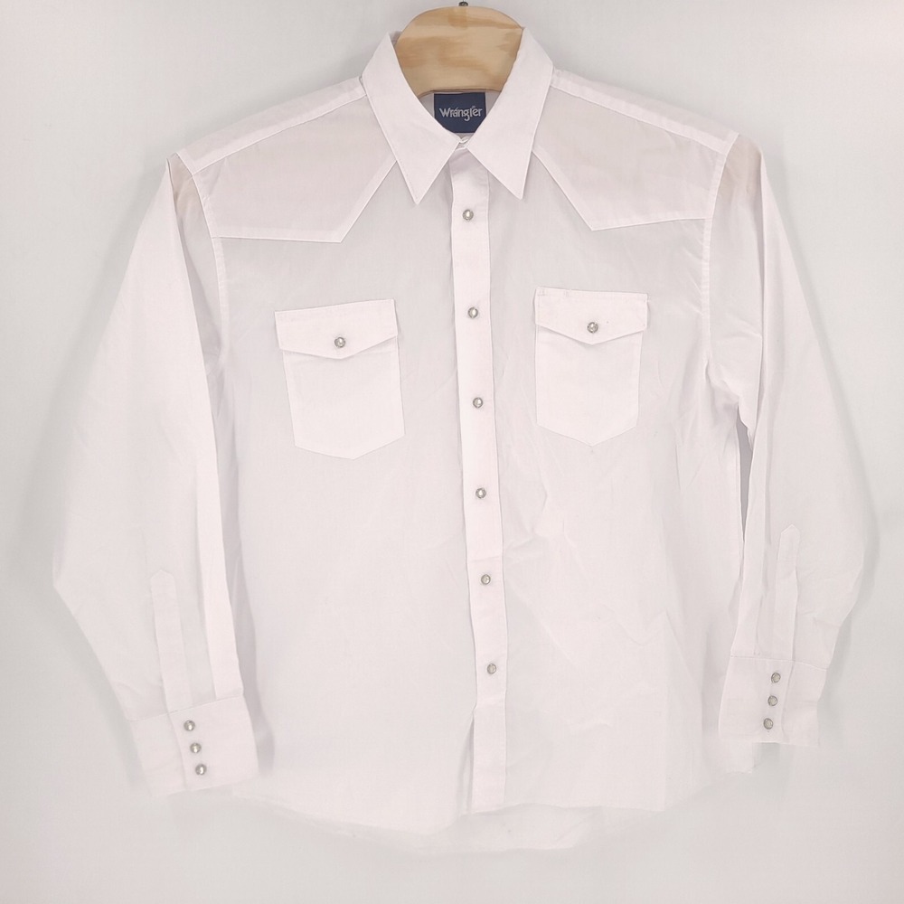 Wrangler Shirt Mens Extra Large White Solid Cowboy Long Sleeve Pearl Snap